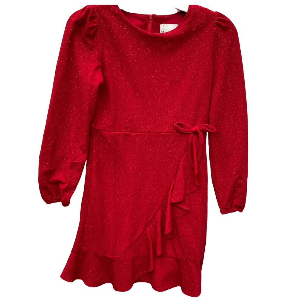 Rare Editions Girls 14 Christmas Red Sparkly Glitter Ruffled Holiday Dress